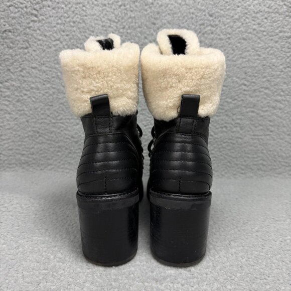 Marc Fisher Boots Womens 6.5 Shoes Black Daven Shearling Hiker Ankle Booties - Picture 5 of 12